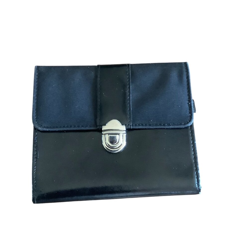 Women Black Genuine Leather Wallet With Snap Closure Zipper Pocket 5"x5"